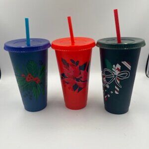 Starbucks Christmas Cold Cups Venti 24 oz Holiday Tumblers With Lids And Straws